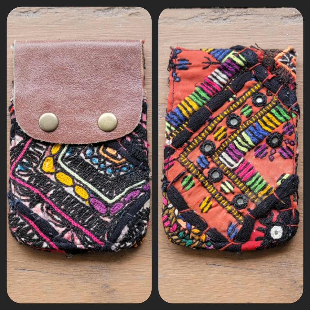 👽🌋 Free People Boho Embroidered Repurposed vtg banjara hippie Wallet card case